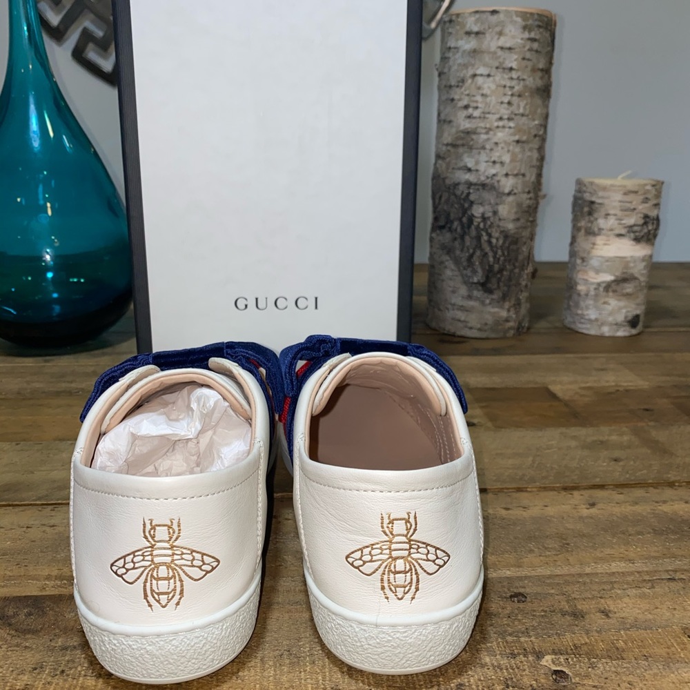 Gucci Ace Leather Velvet Bow Slip-On Sneakers - Picture 6 of 13